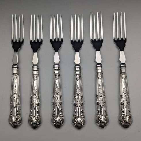 1975 British vintage sterling silver handle table cutlery 6 pair set in case